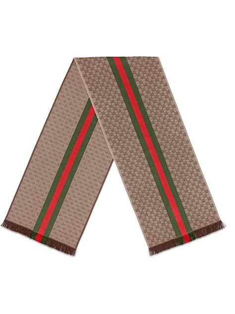 gucci gg jacquard knit scarf with web and fringe